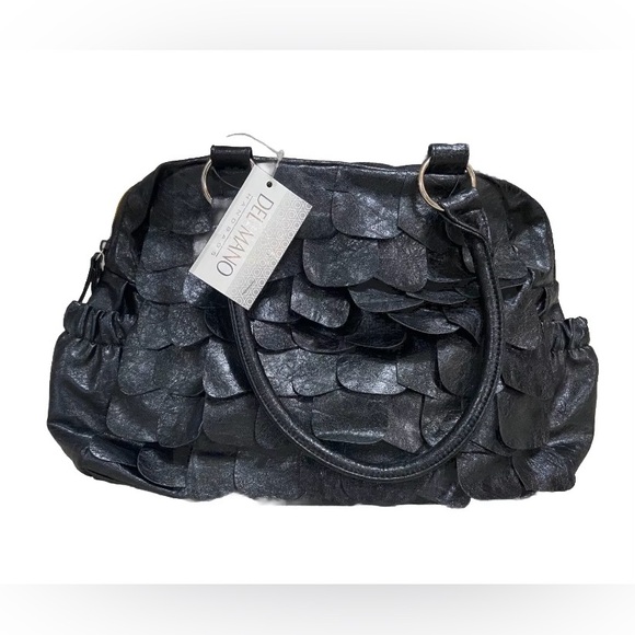 Vintage Women's Black Vinyl Satchel Handbag  Ruffled Finish NWT - Picture 1 of 12